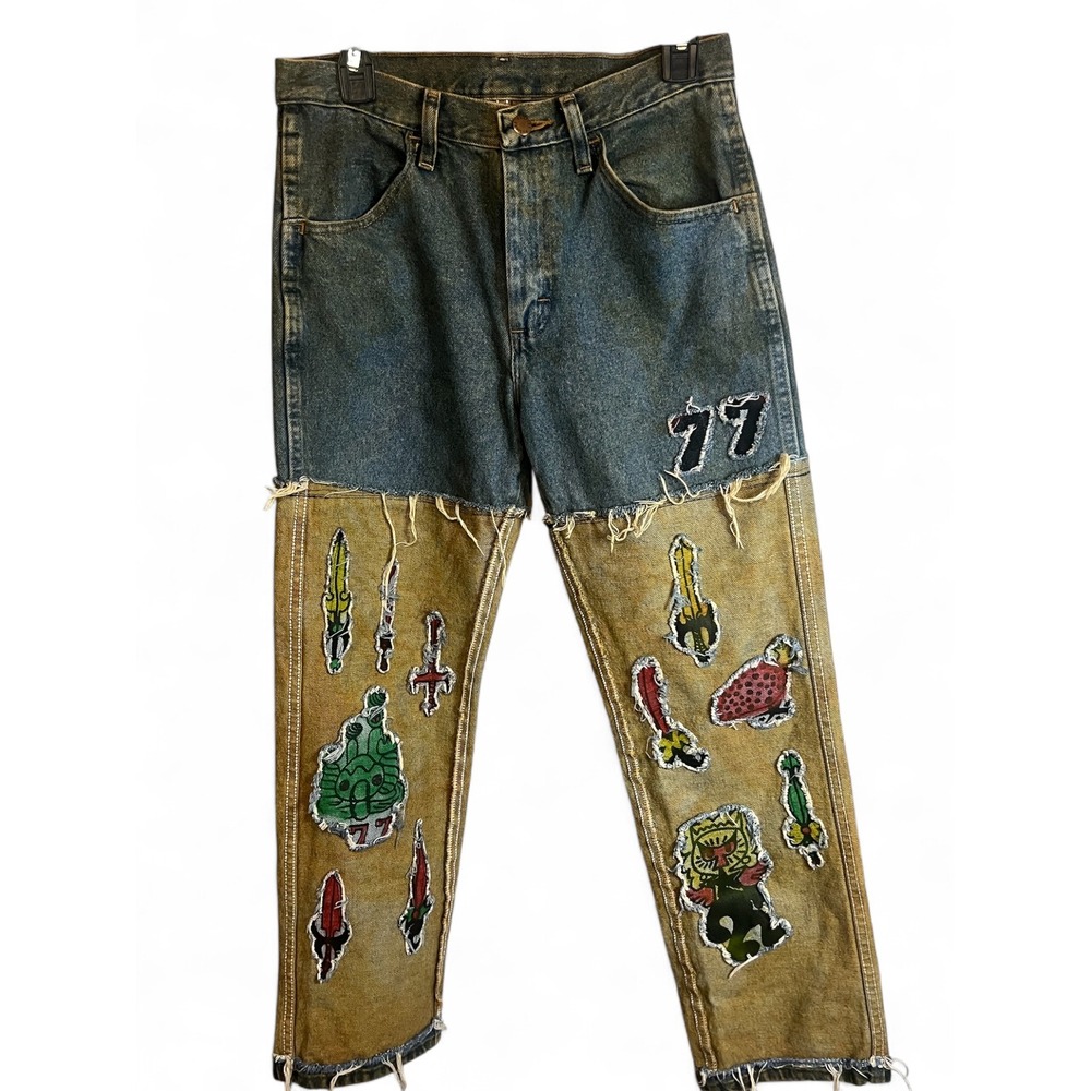 Rustler Custom Reworked Patchwork Jeans Mens 30x30 Two Tone Streetwear Punk 77
